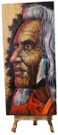 tableau pyrogravure en couleur buste du chef indien sitting bull